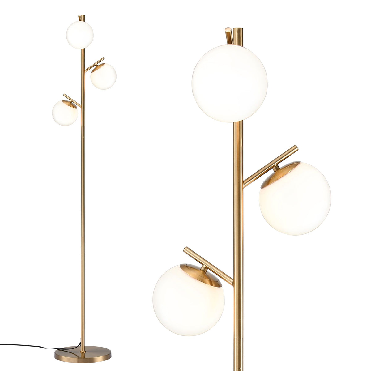 Artiss 3-Light Tree Floor Lamp 165cm with Glass Shades