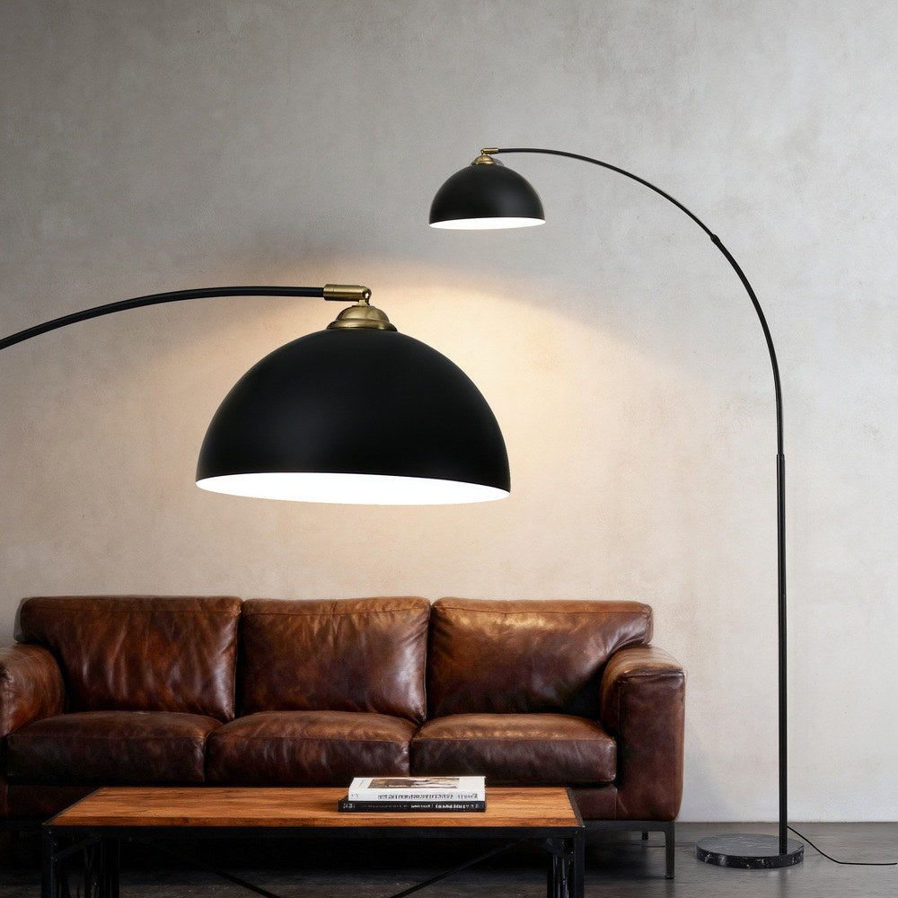 Artiss Modern Arched Floor Lamp Black with Marble Base