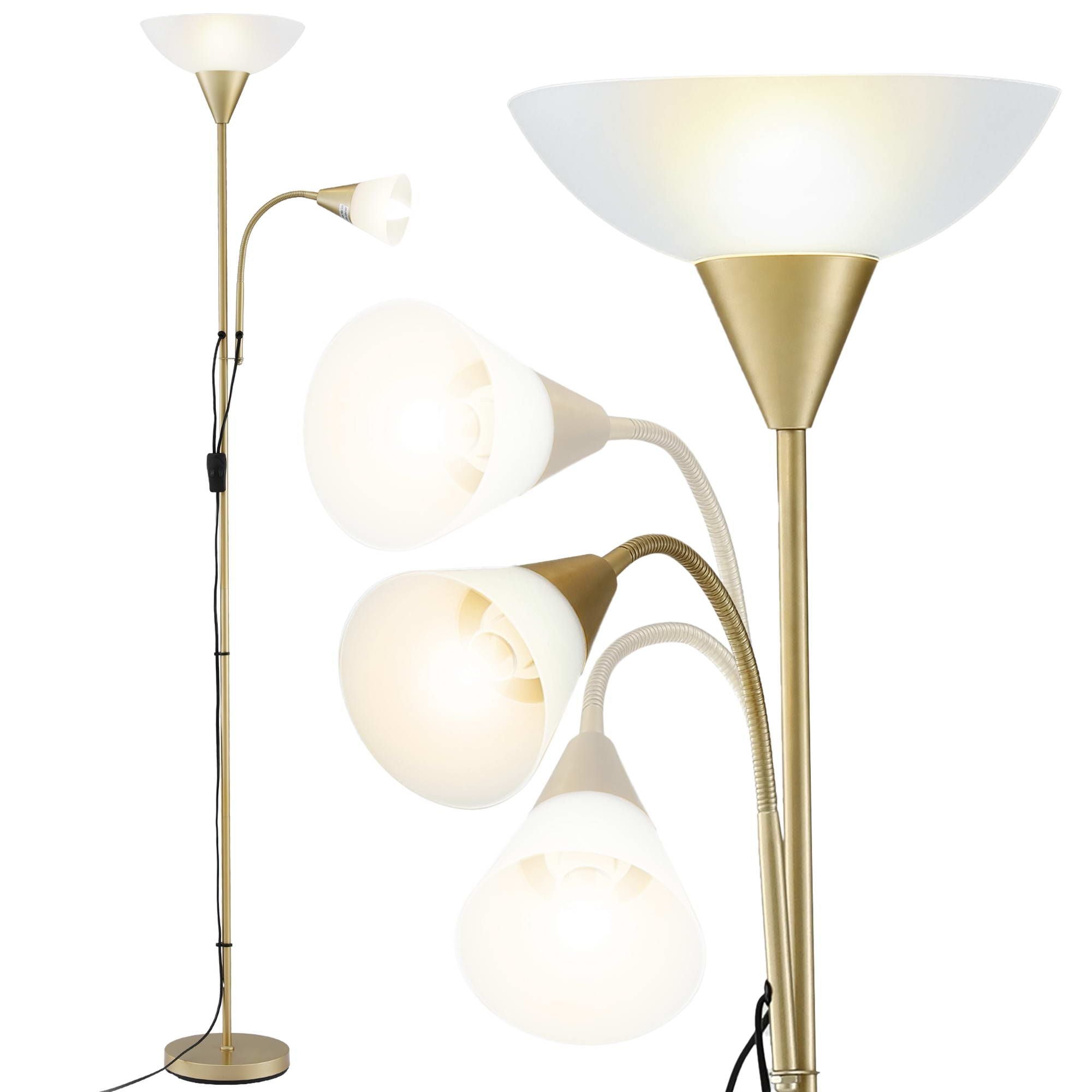 Artiss Gold Floor Lamp with Reading Light | Mother and Child Standing Lamp with 360 Flexible Gooseneck, Individual Switch & Plate Shade, E27 & E14 Bulb Not Included Home Living Room Office Reading