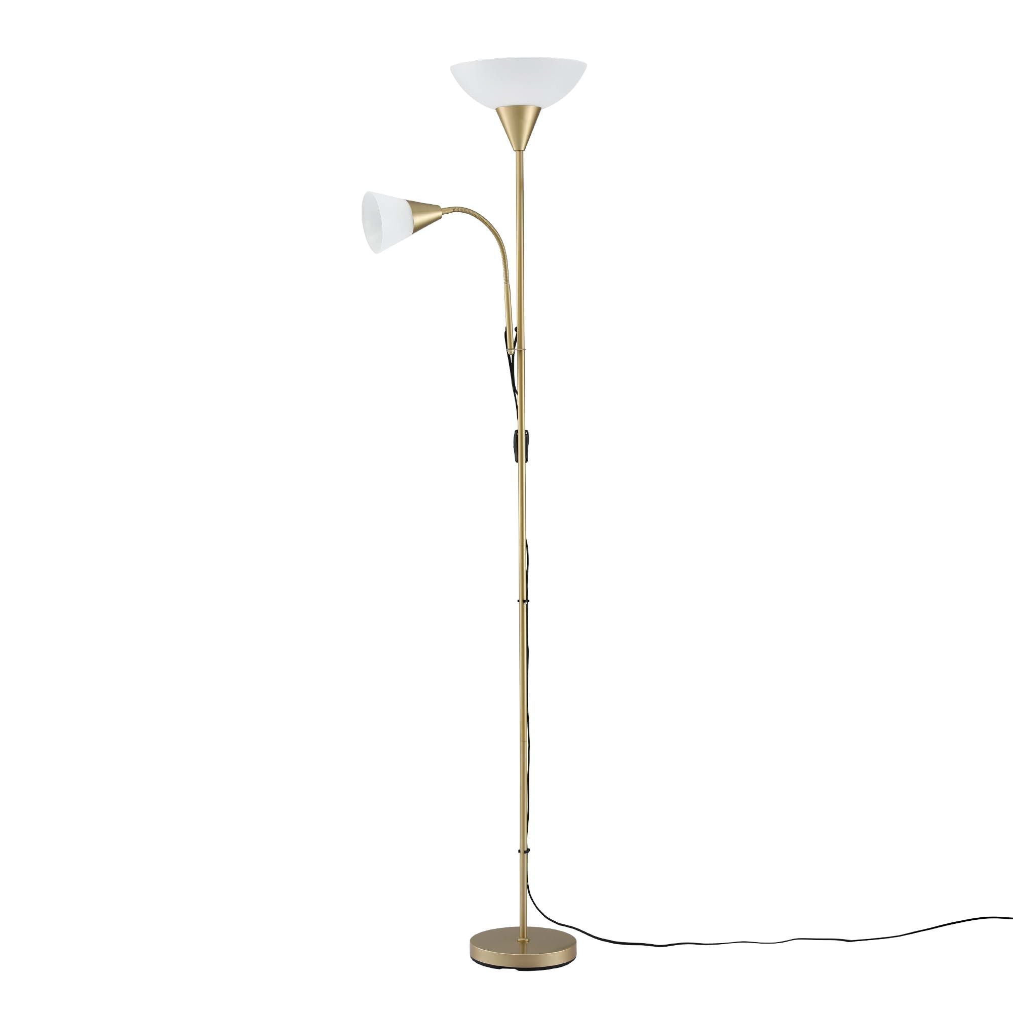 Artiss Gold Floor Lamp with Reading Light | Mother and Child Standing Lamp with 360 Flexible Gooseneck, Individual Switch & Plate Shade, E27 & E14 Bulb Not Included Home Living Room Office Reading