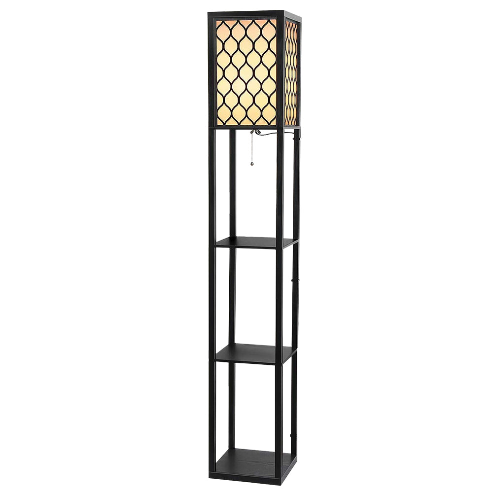 Artiss Black Shelf Floor Lamp LED Light Stand 3-Tier Storage