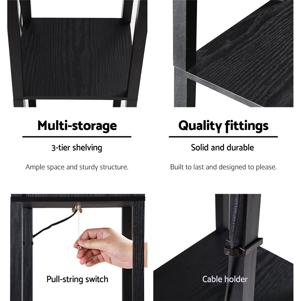 Artiss Black Shelf Floor Lamp LED Light Stand 3-Tier Storage