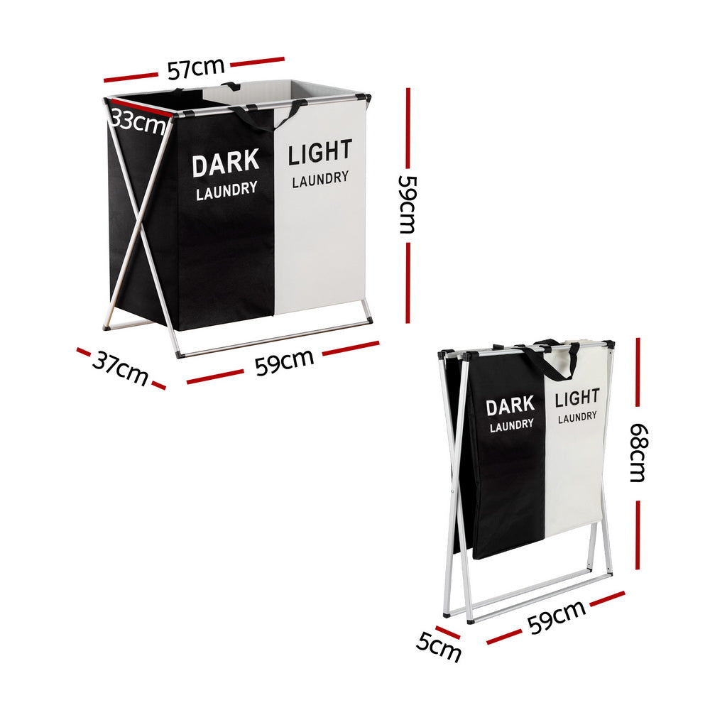 Artiss Large Foldable Laundry Basket 2 Sections Black/White