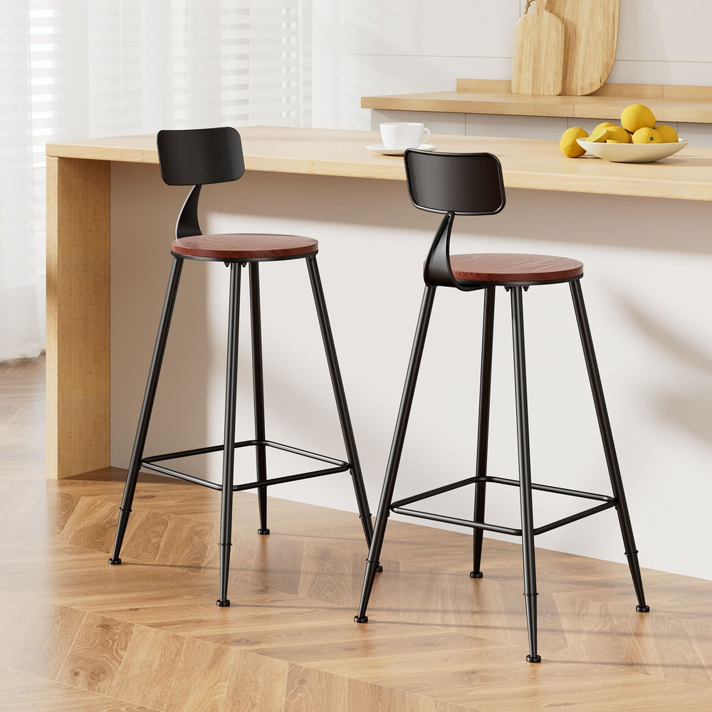 Alex 2x Bar Stools Vintage Metal Dark Brown Black