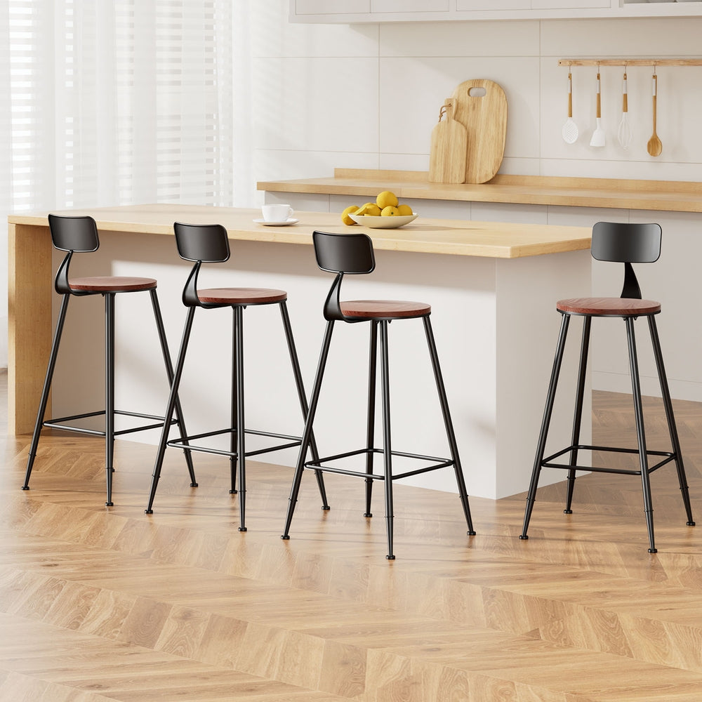 Alex 4x Bar Stools Vintage Metal Chairs Pinewood Seat Black