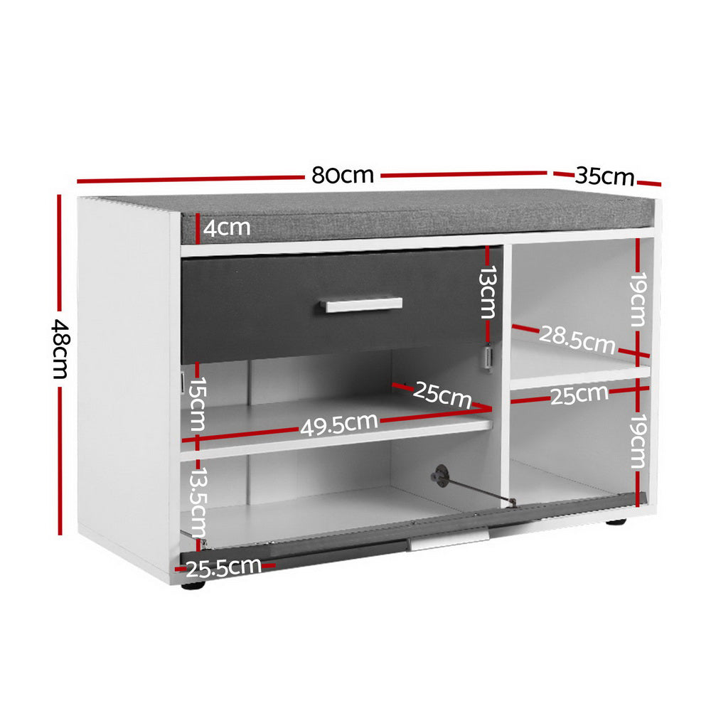 Artiss Shoe Cabinet Bench Wooden Storage Organiser Adjustable Shelf Fabric Seat White/Grey/Black