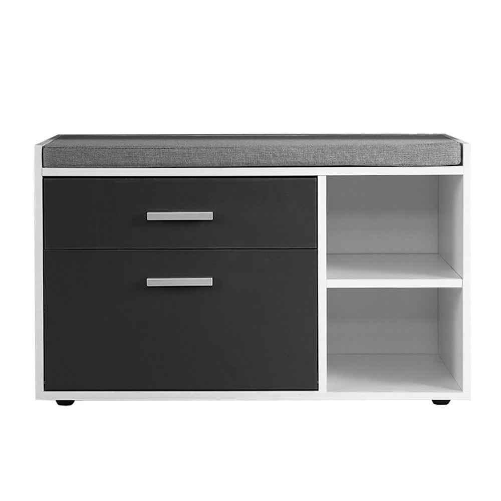 Artiss Shoe Cabinet Bench Wooden Storage Organiser Adjustable Shelf Fabric Seat White/Grey/Black