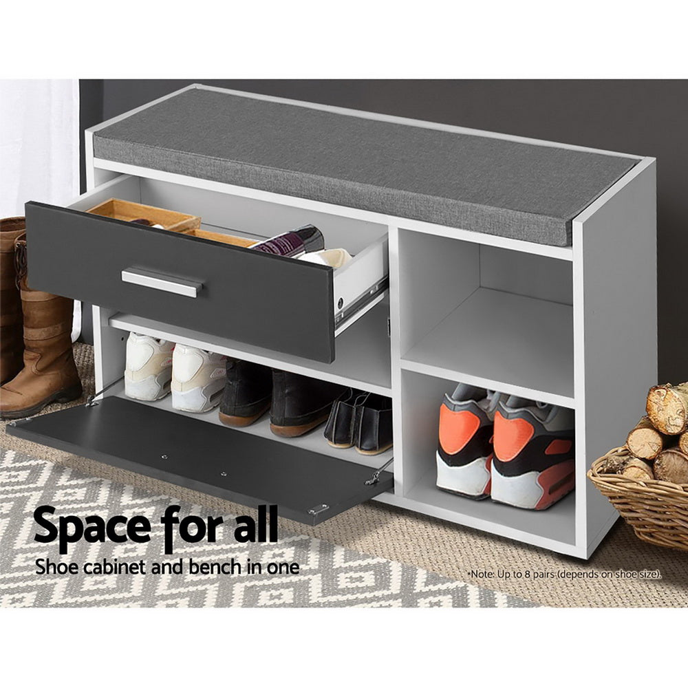Artiss Shoe Cabinet Bench Wooden Storage Organiser Adjustable Shelf Fabric Seat White/Grey/Black