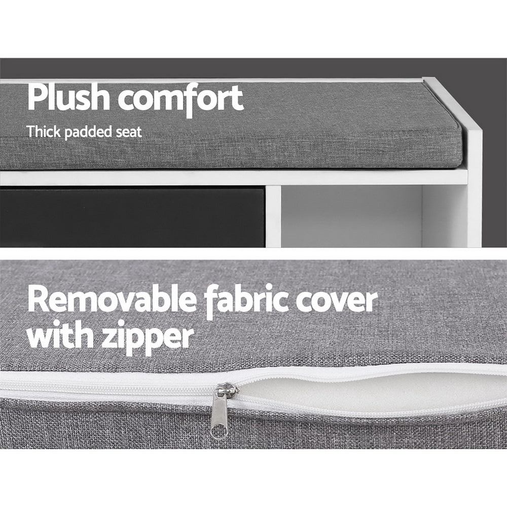 Artiss Shoe Cabinet Bench Wooden Storage Organiser Adjustable Shelf Fabric Seat White/Grey/Black