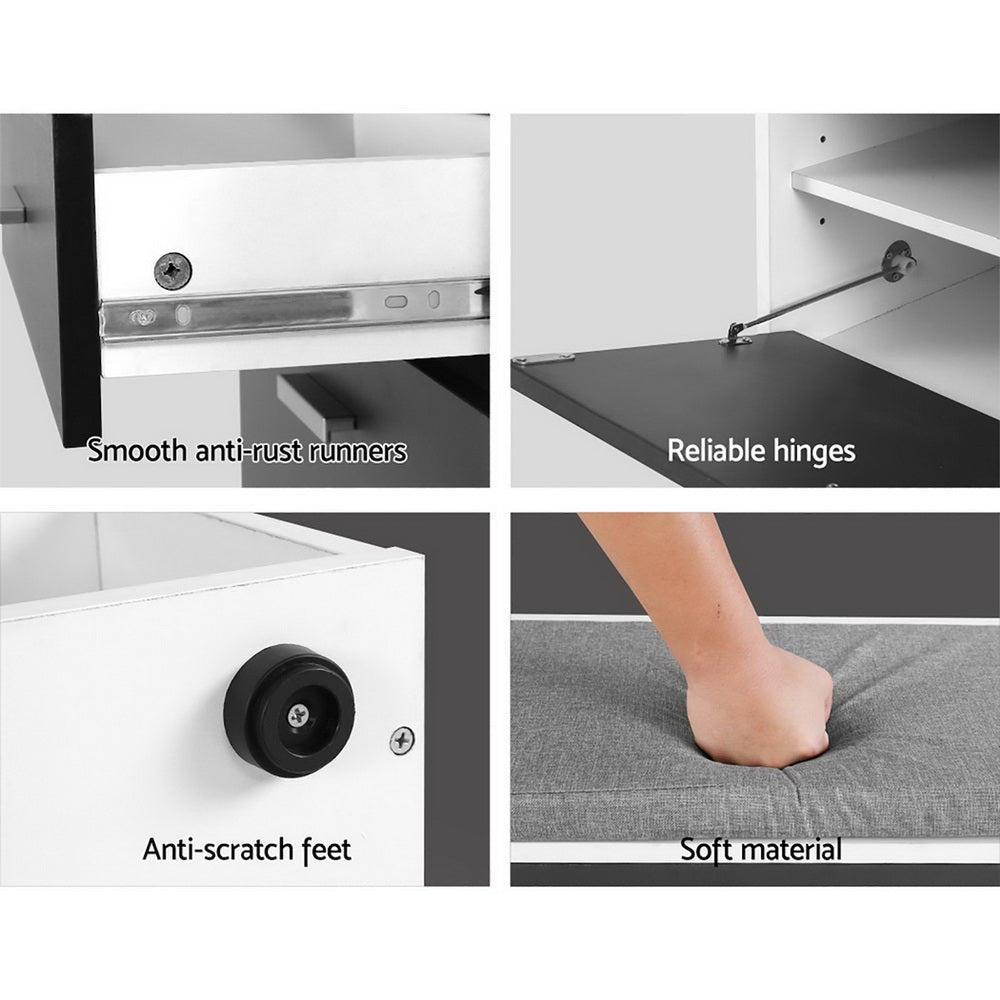 Artiss Shoe Cabinet Bench Wooden Storage Organiser Adjustable Shelf Fabric Seat White/Grey/Black