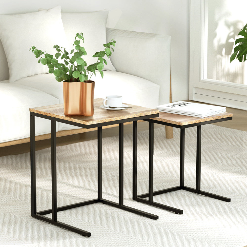 Artiss 2-Piece Nesting Coffee Table Set Walnut