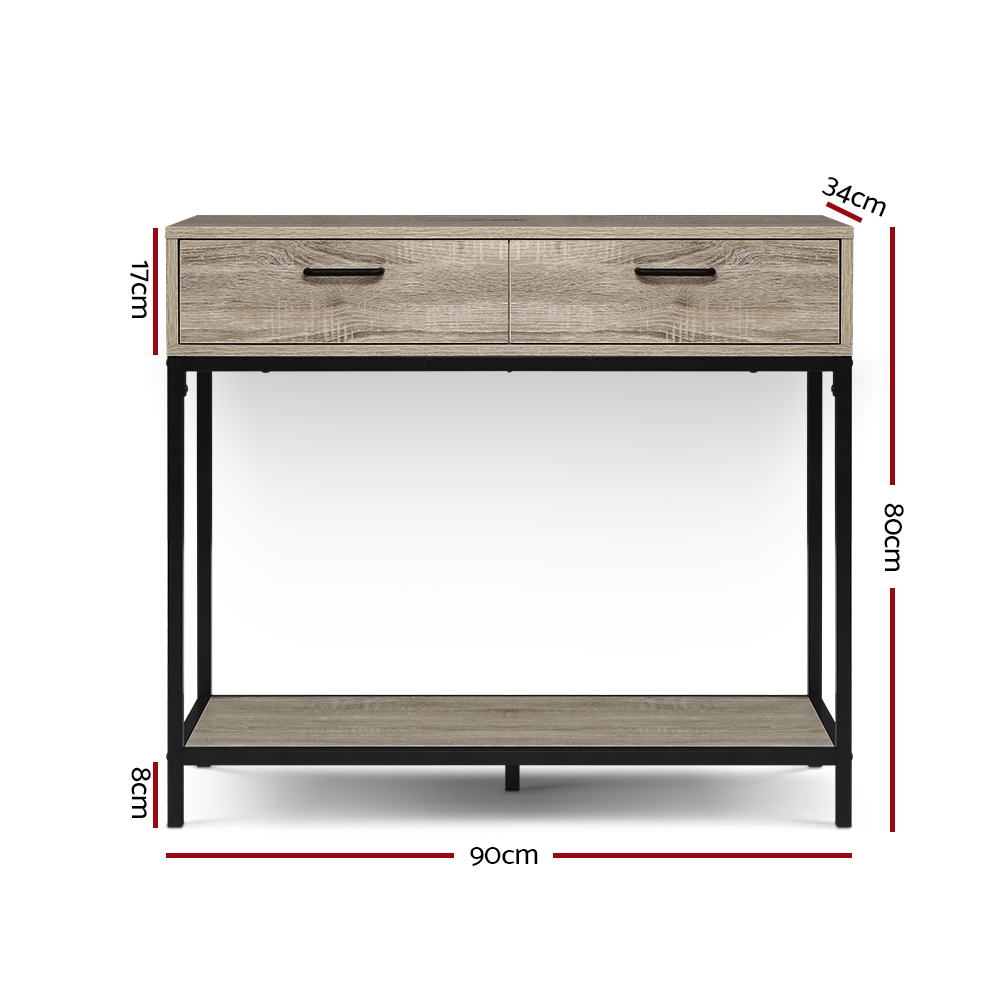 Tania Oak Hallway Console Table Drawer Storage