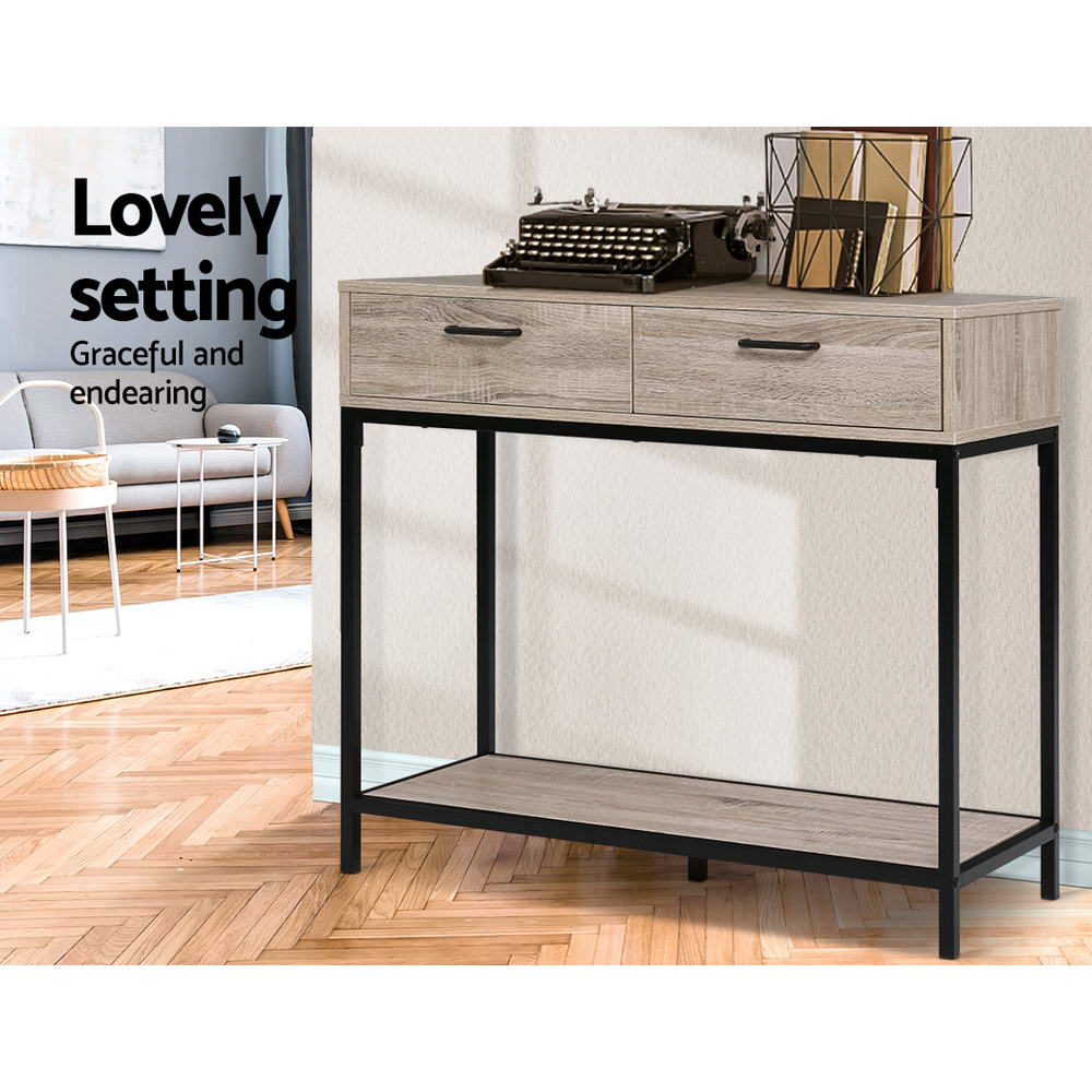 Tania Oak Hallway Console Table Drawer Storage