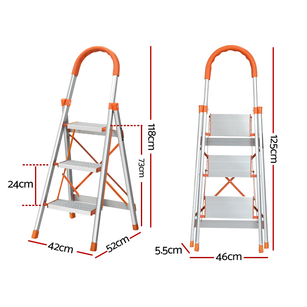 Giantz 3 Step Ladder Folding Aluminium Lightweight Non-Slip