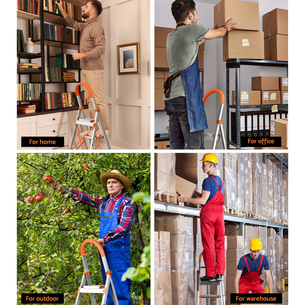 Giantz 3 Step Ladder Folding Aluminium Lightweight Non-Slip