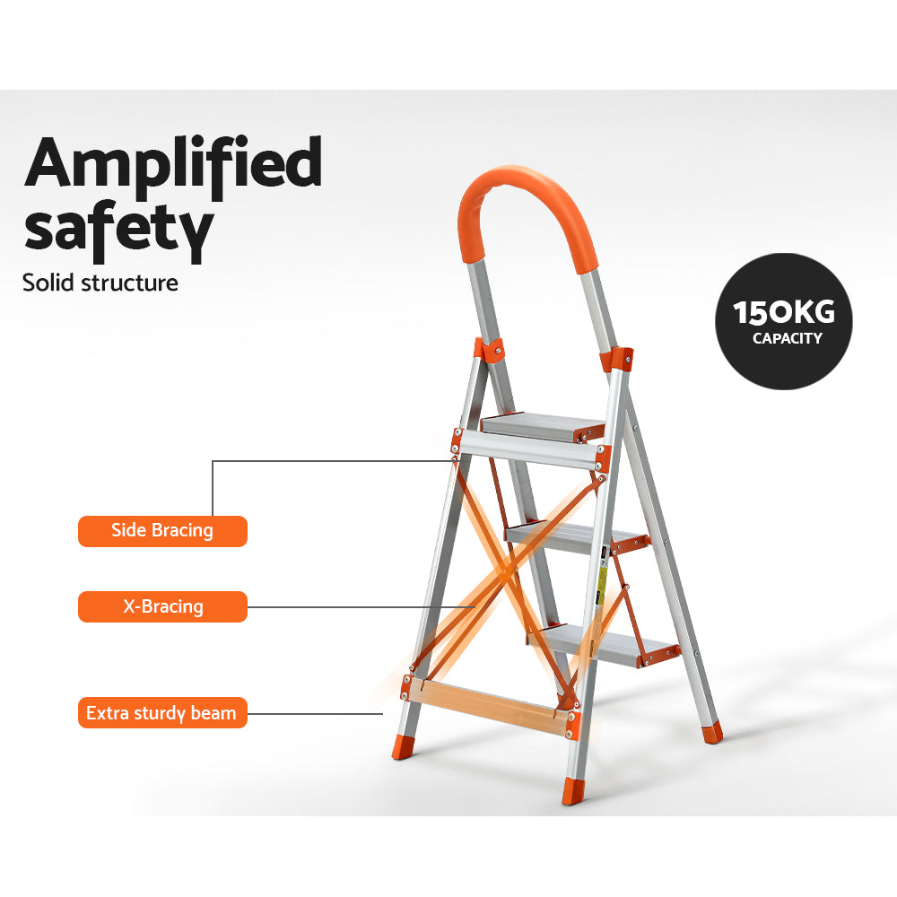 Giantz 3 Step Ladder Folding Aluminium Lightweight Non-Slip