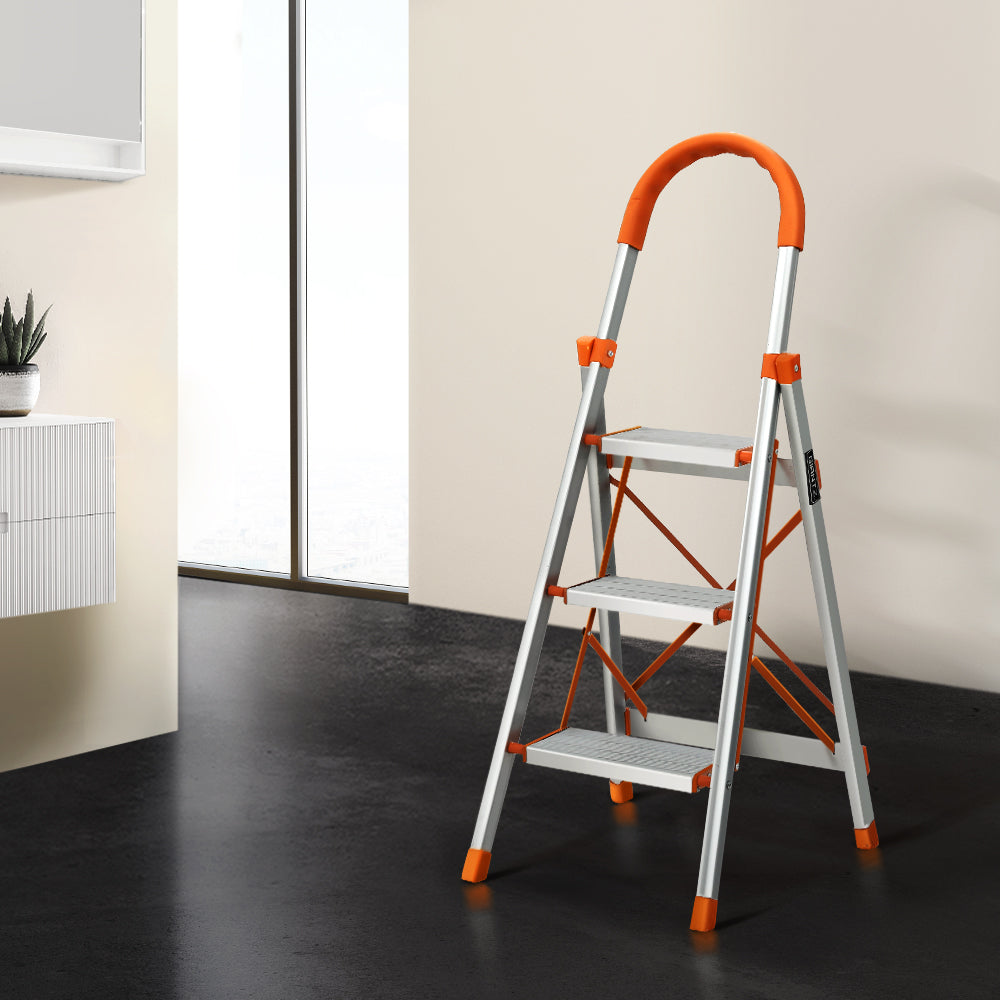 Giantz 3 Step Ladder Folding Aluminium Lightweight Non-Slip