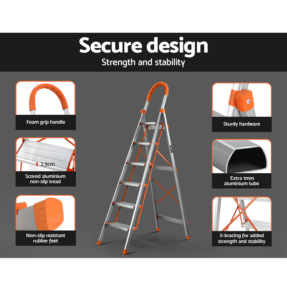 Giantz 6 Step Aluminium Folding Ladder Lightweight Non-Slip