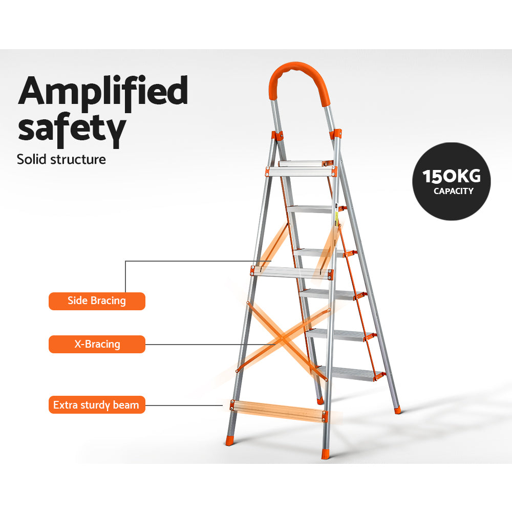 Giantz 6 Step Aluminium Folding Ladder Lightweight Non-Slip