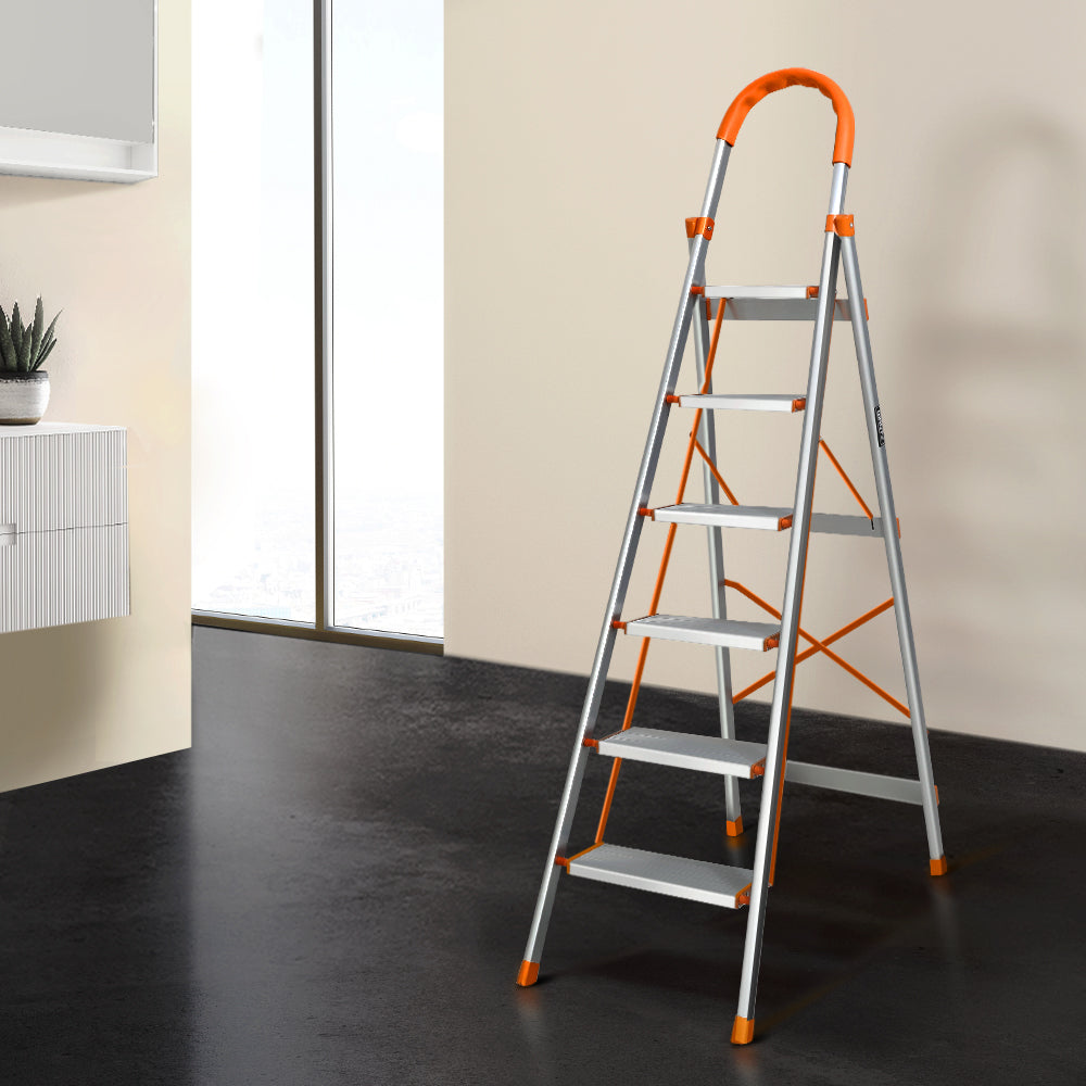 Giantz 6 Step Aluminium Folding Ladder Lightweight Non-Slip