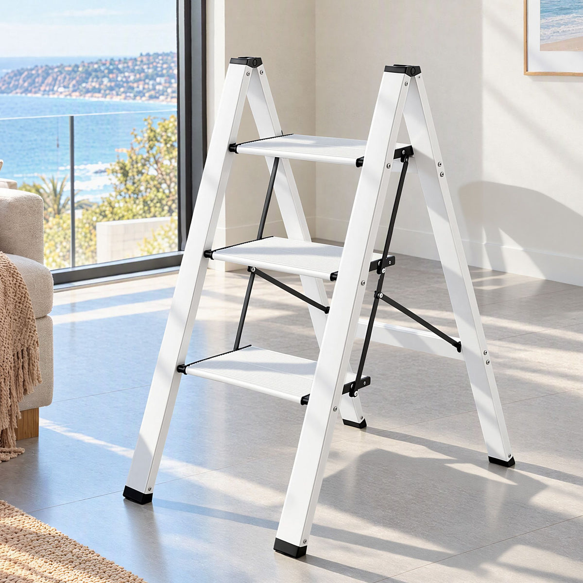 Giantz 3 Step Ladder Folding Aluminium Multi-Purpose Platform