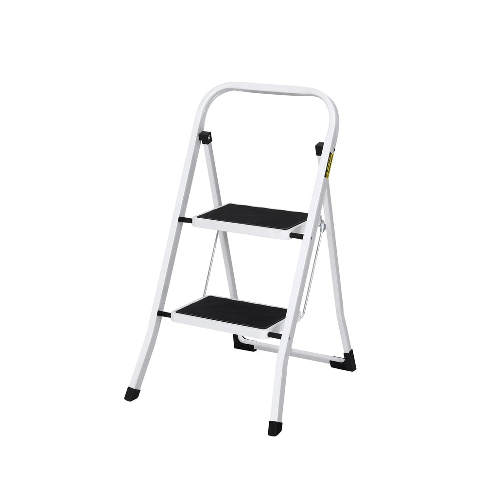 Giantz 2 Step Ladder Folding Steel Lightweight Black/White