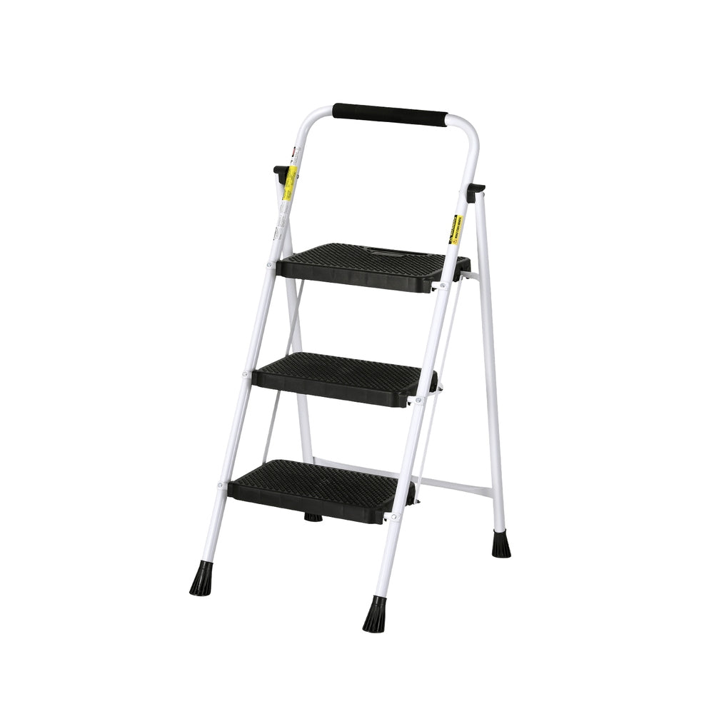 Giantz 3 Step Folding Ladder Steel Lightweight Black/White