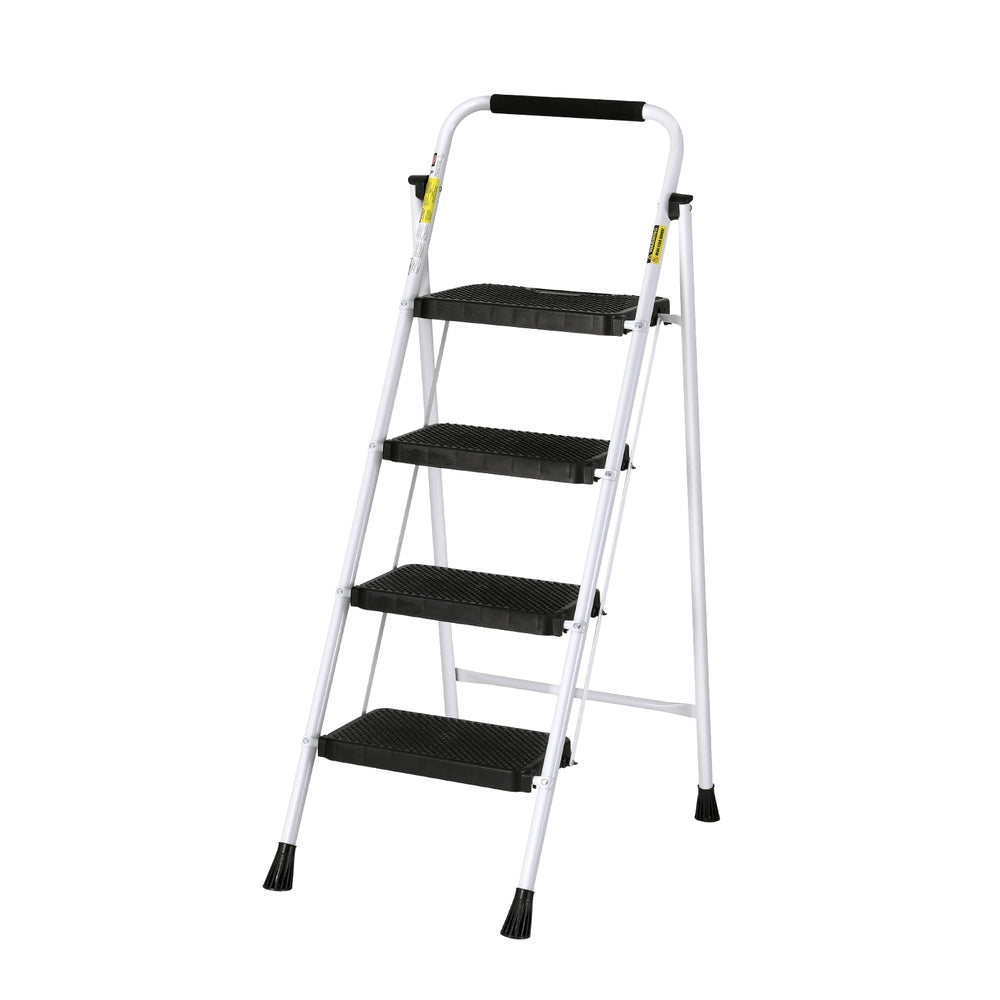 Giantz 4 Step Ladder Folding Steel Lightweight Black/White