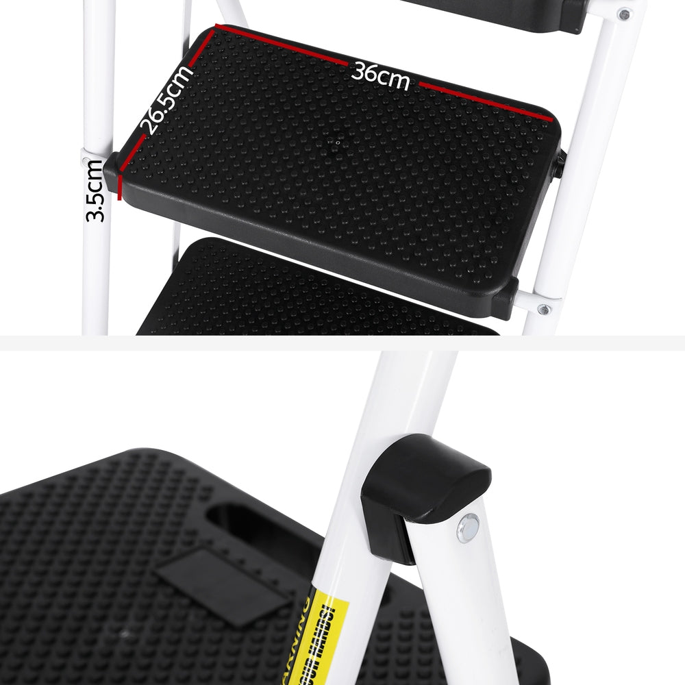 Giantz 4 Step Ladder Folding Steel Lightweight Black/White