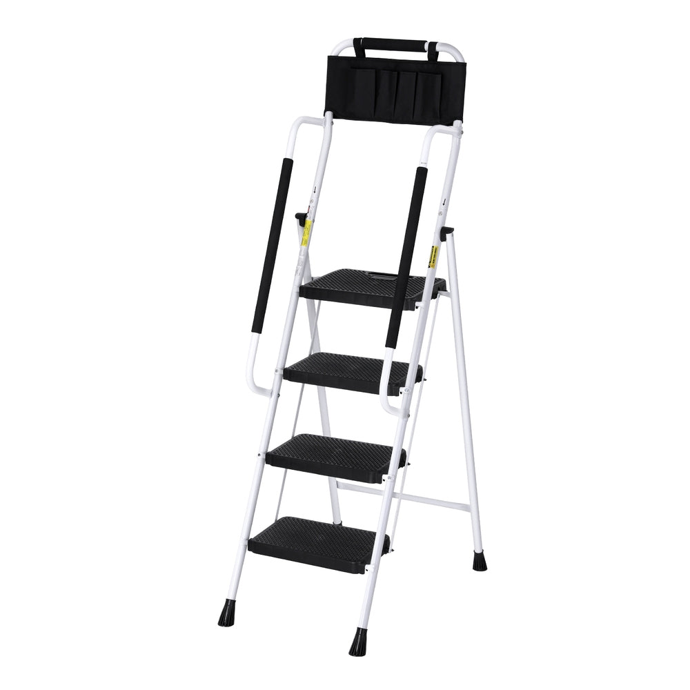 Giantz 4-Step Folding Ladder Steel Platform Black/White