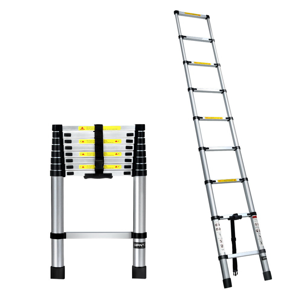 Giantz 2.6M Telescopic Ladder Aluminium Extension Adjustable Silver