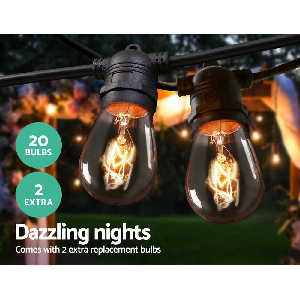 Jingle Jollys 20m LED Festoon String Lights Outdoor Waterproof Garden Decor