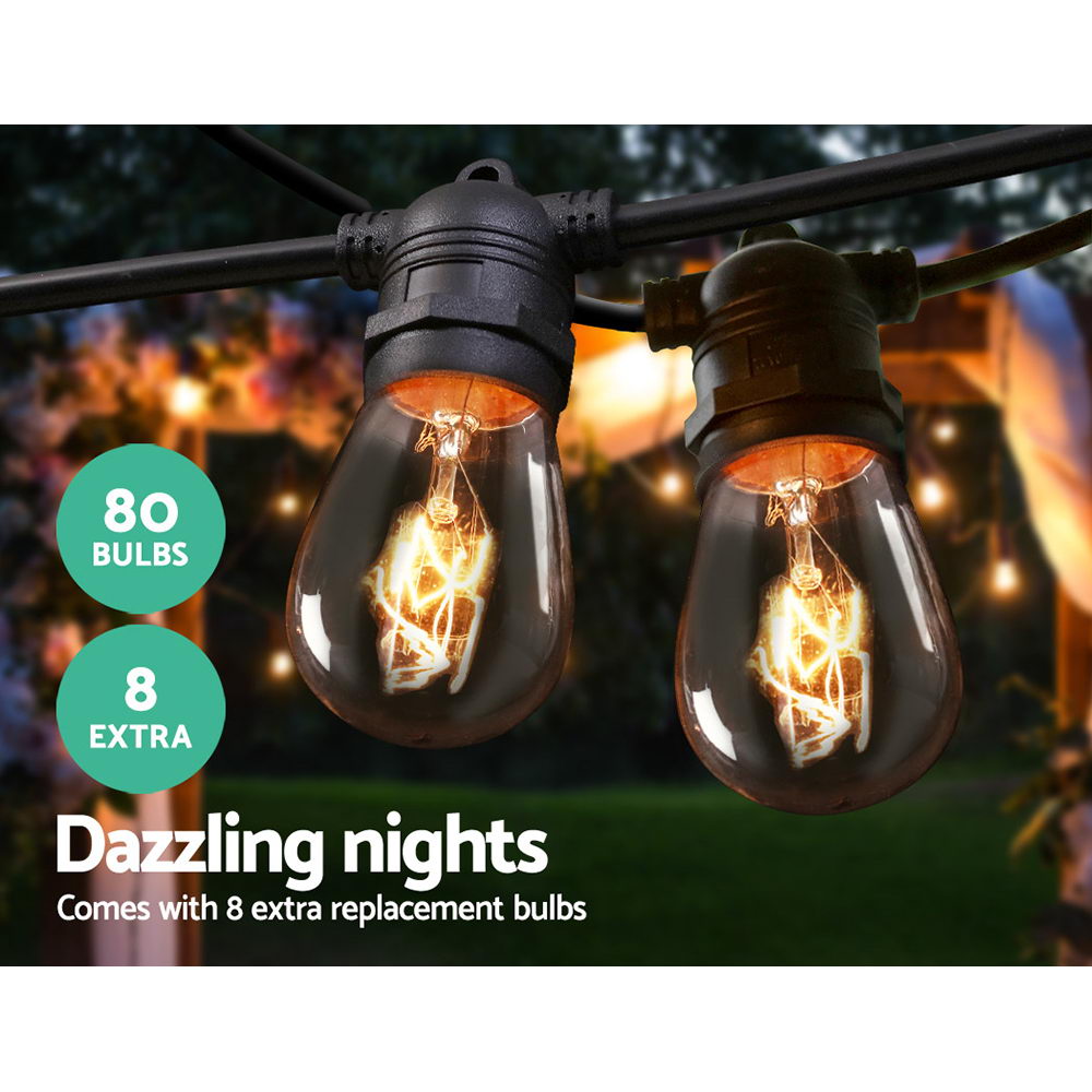 74m LED Festoon String Lights Outdoor Waterproof Garden Decor