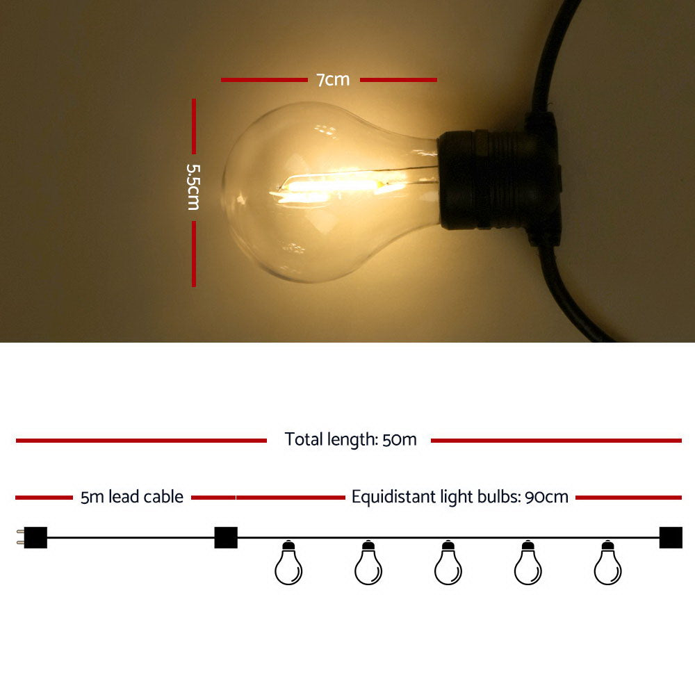 50m LED Festoon String Lights Outdoor Waterproof Wedding Garden Party