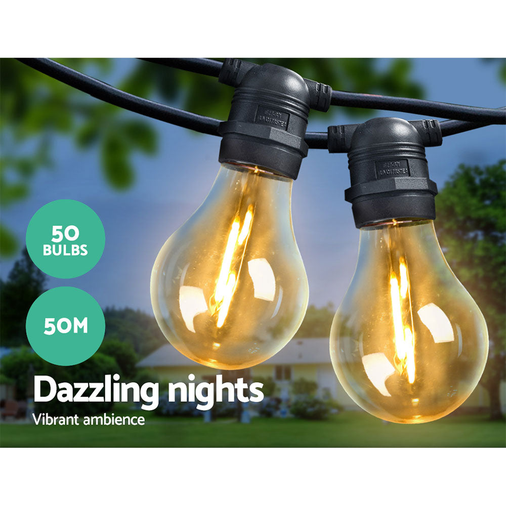 50m LED Festoon String Lights Outdoor Waterproof Wedding Garden Party