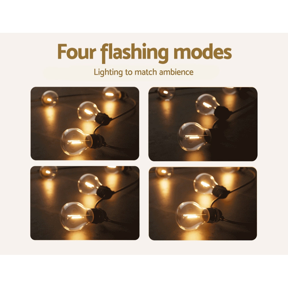 Solar Festoon String Lights 34m Outdoor LED Warm White 2pcs