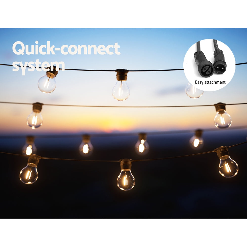 Solar Festoon String Lights 34m Outdoor LED Warm White 2pcs