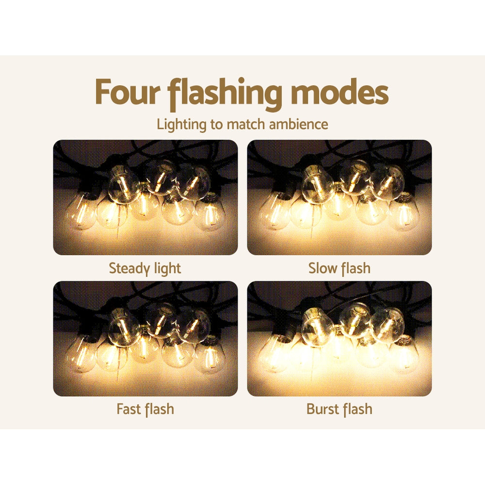 Solar Festoon Lights 17m LED String Warm White Outdoor Party Decor 2pcs