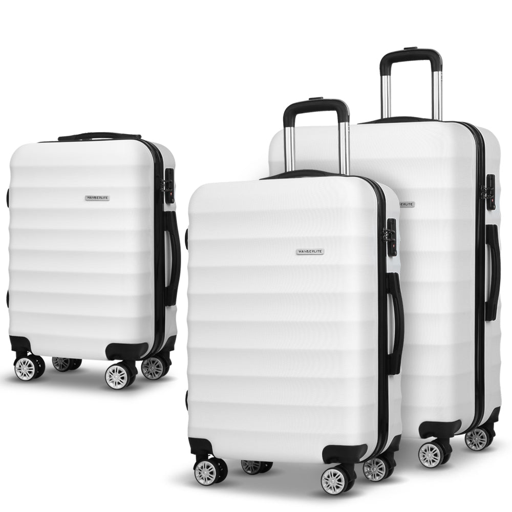 Wanderlite 3-Piece Luggage Set TSA Lock Spinner Hard Shell White