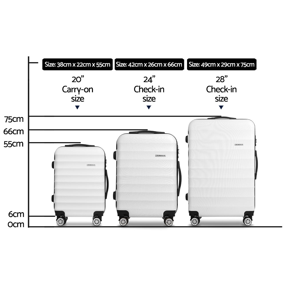 Wanderlite 3-Piece Luggage Set TSA Lock Spinner Hard Shell White