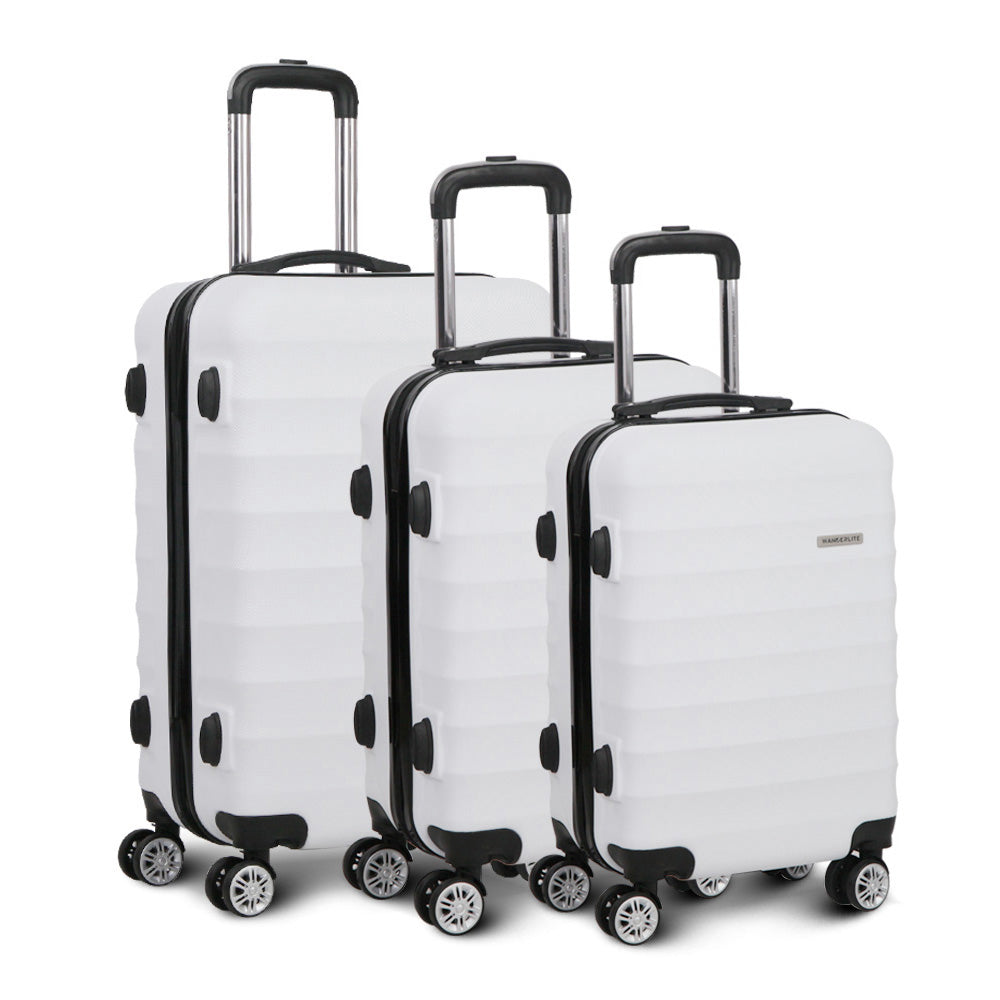 Wanderlite 3-Piece Luggage Set TSA Lock Spinner Hard Shell White