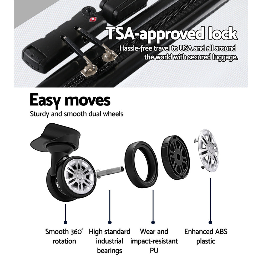 Wanderlite 3-Piece Luggage Set TSA Lock Spinner Hard Shell White