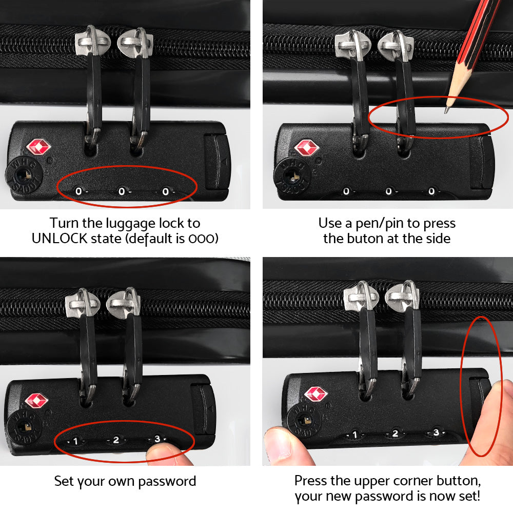 Wanderlite 3-Piece Luggage Set TSA Lock Spinner Hard Shell White