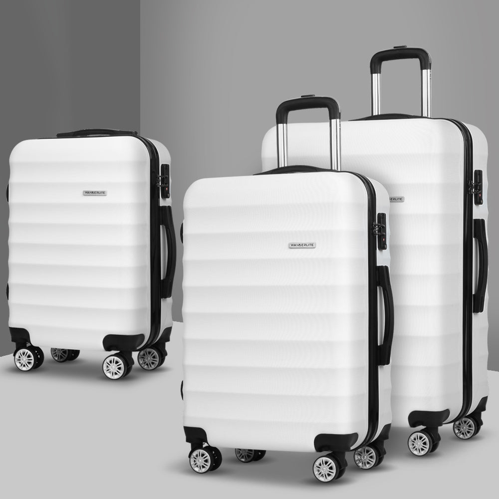 Wanderlite 3-Piece Luggage Set TSA Lock Spinner Hard Shell White
