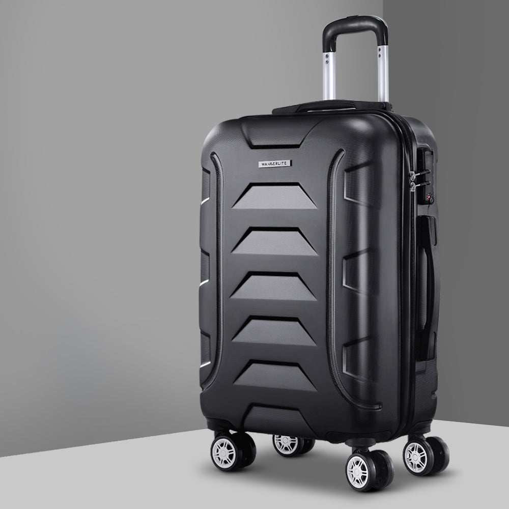 Wanderlite 20 Inch Hard Shell Carry On Suitcase with Code Lock Black