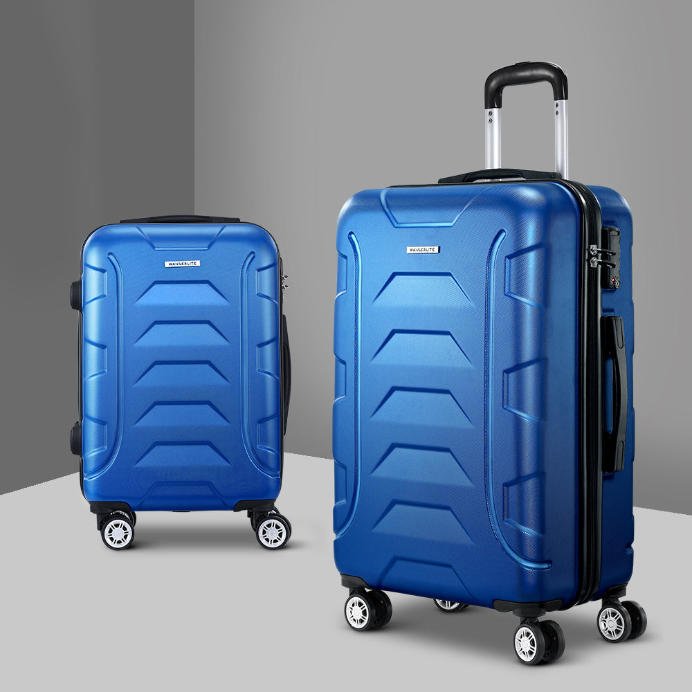 Wanderlite 2 Piece 20-28 Inch Hard Shell Luggage Set TSA Lock Blue