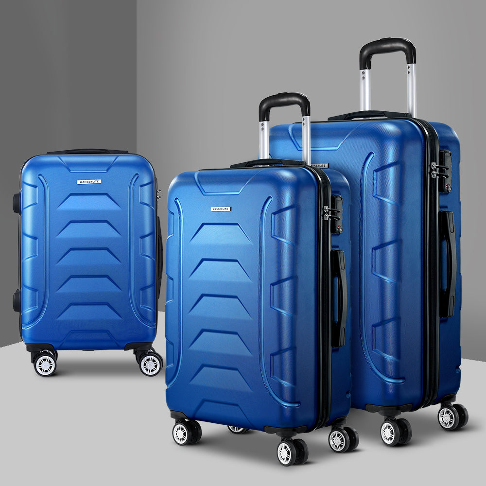 Wanderlite 3 Piece Hard Shell Luggage Set 20, 24, 28 Inch Blue