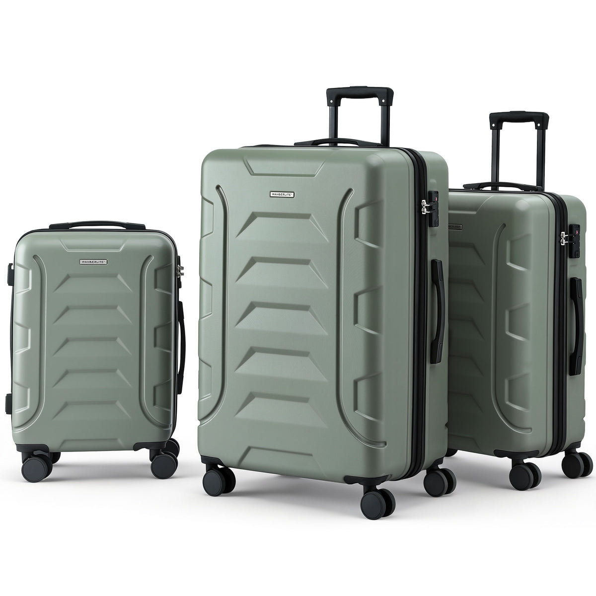 Wanderlite 3 Piece Hard Shell Luggage Set 20" 24" 28" Grey Green