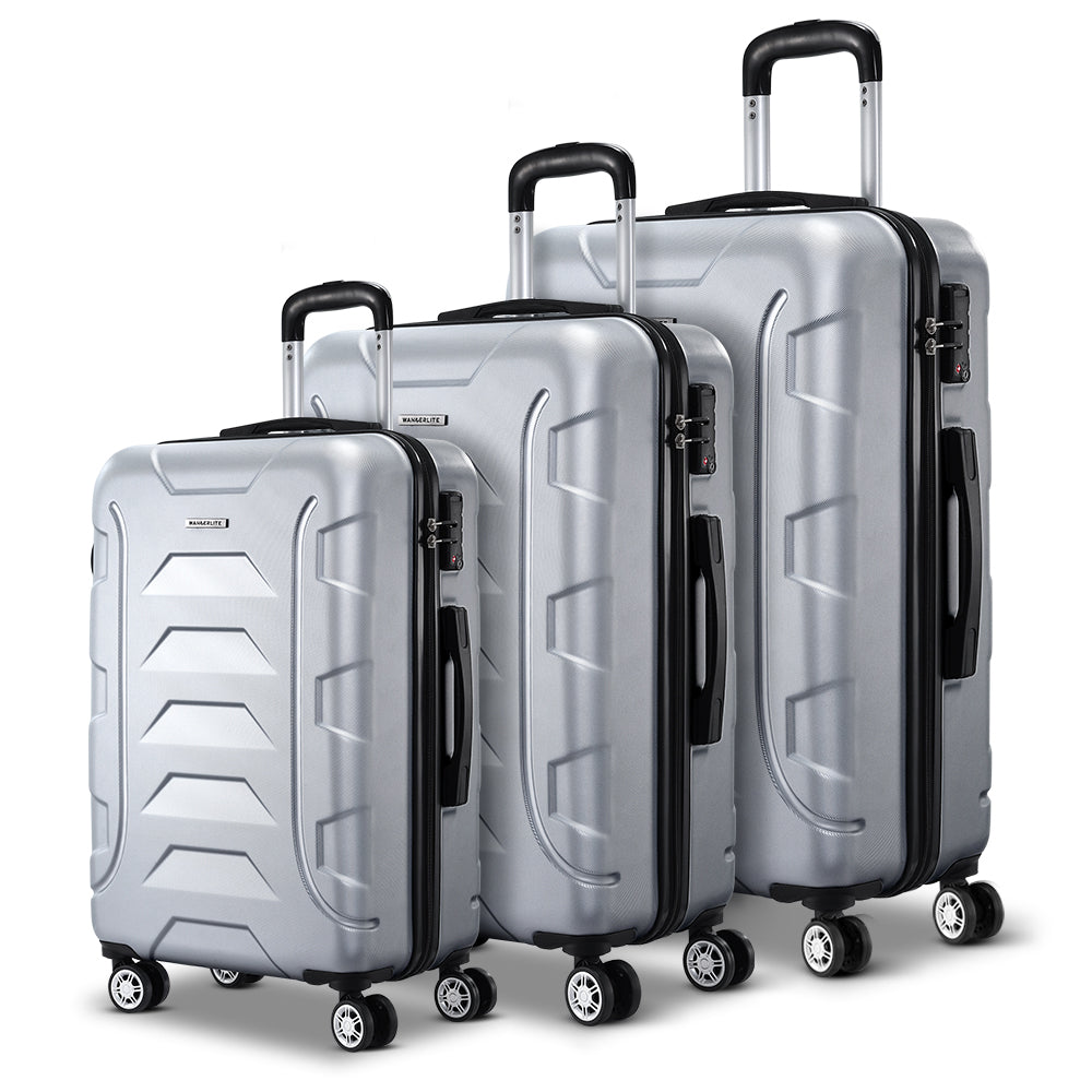 Wanderlite 3-Piece Luggage Set TSA Lock Spinner Hard Shell Silver