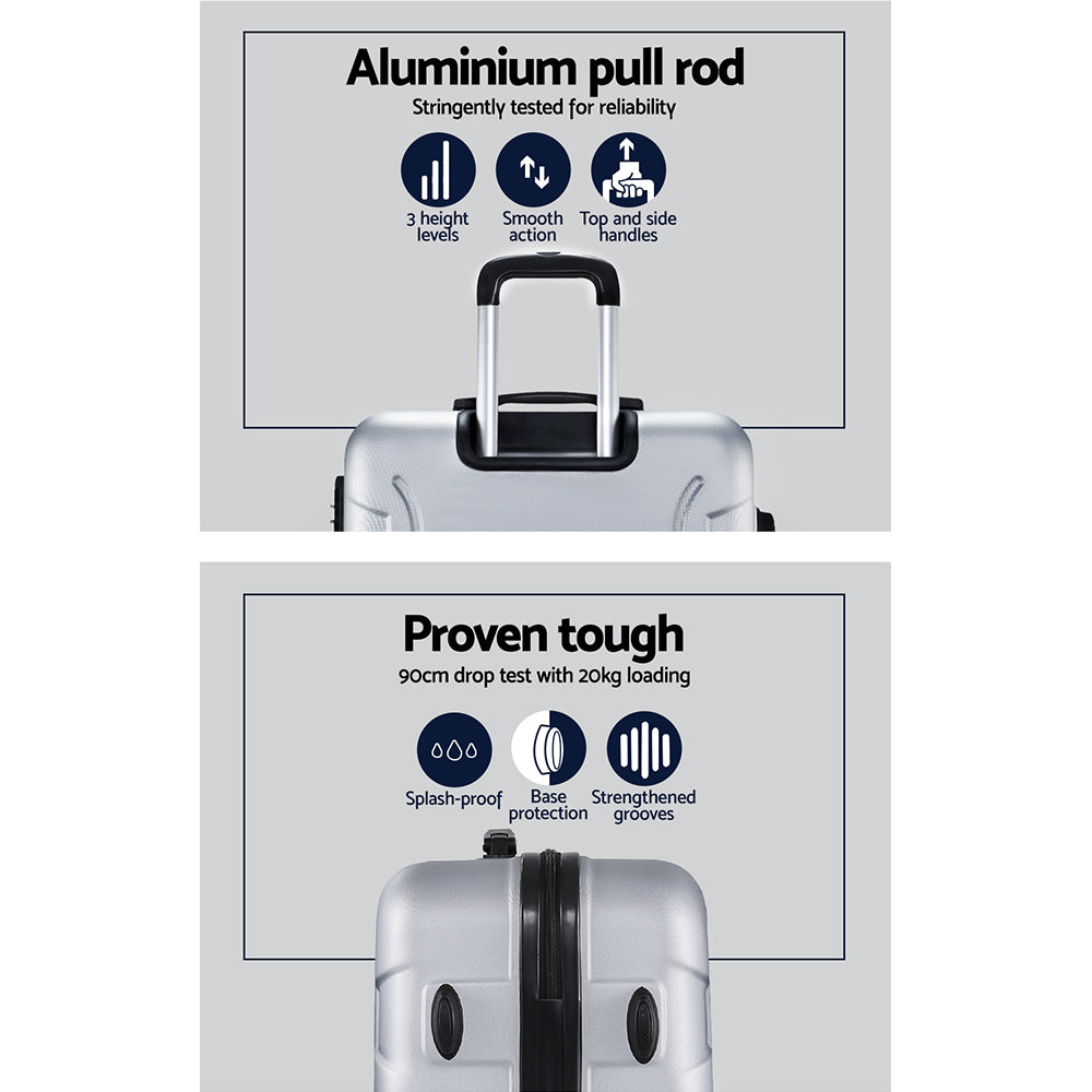Wanderlite 3-Piece Luggage Set TSA Lock Spinner Hard Shell Silver